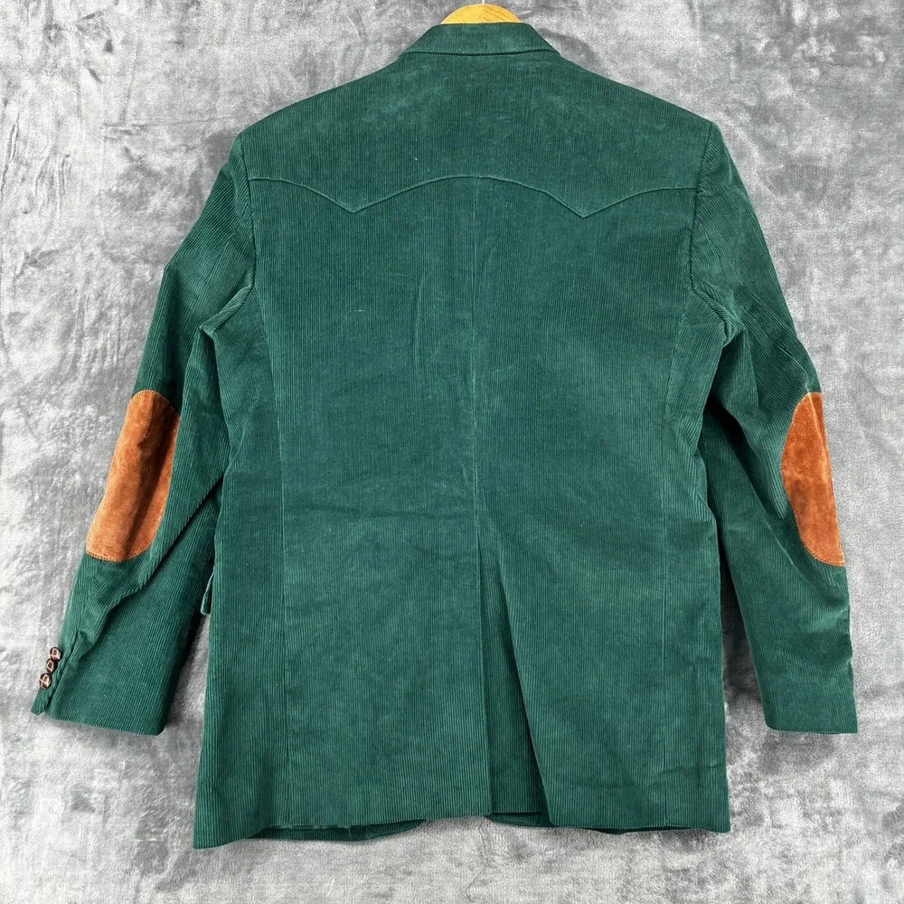 Vintage Sheplers Corduroy Western Blazer Men's 42 Reg Green Suede Elbow Patches